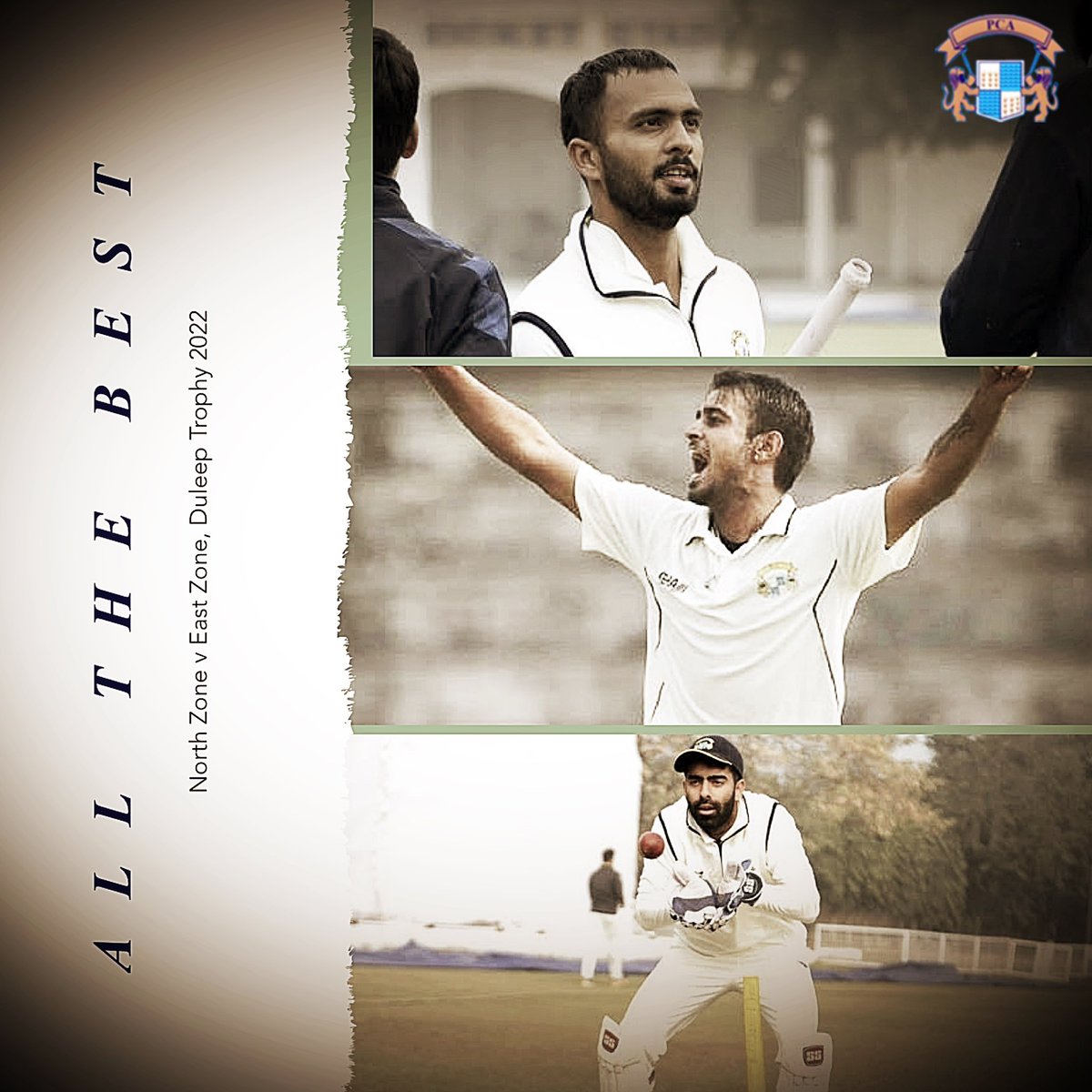 pcacricket's tweet photo. All the best to our Punjab boys @mandeeps12 (North Zone Captain), @iamsidkaul &amp; @anmolm95 for the Duleep Trophy quarter-final match between North Zone &amp; East Zone. 🏏 

#pca #punjabcricket #cricket #teamindia #duleeptrophy #quarterfinal #NZvEZ #domesticcricket @BCCIdomestic https://t.co/SAGMIS9bPm