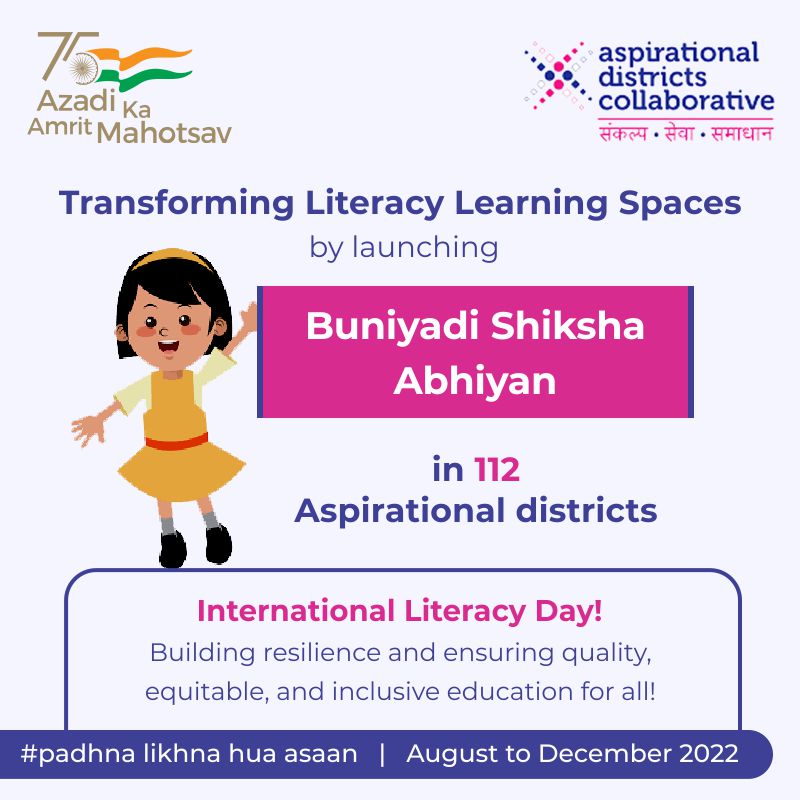 bharatcollab's tweet photo. Transforming Literacy Learning Spaces by ensuring 'padhna likhna hua asan' through Buniyadi Shiksha Abhiyan in 112 #AspirationalDistricts to build resilience and ensure quality, equitable, &amp; inclusive #education for all.#LiteracyDay @PiramalFdn @PiramalS @PiramalSarvajal @UNESCO https://t.co/O9SItdZoQv