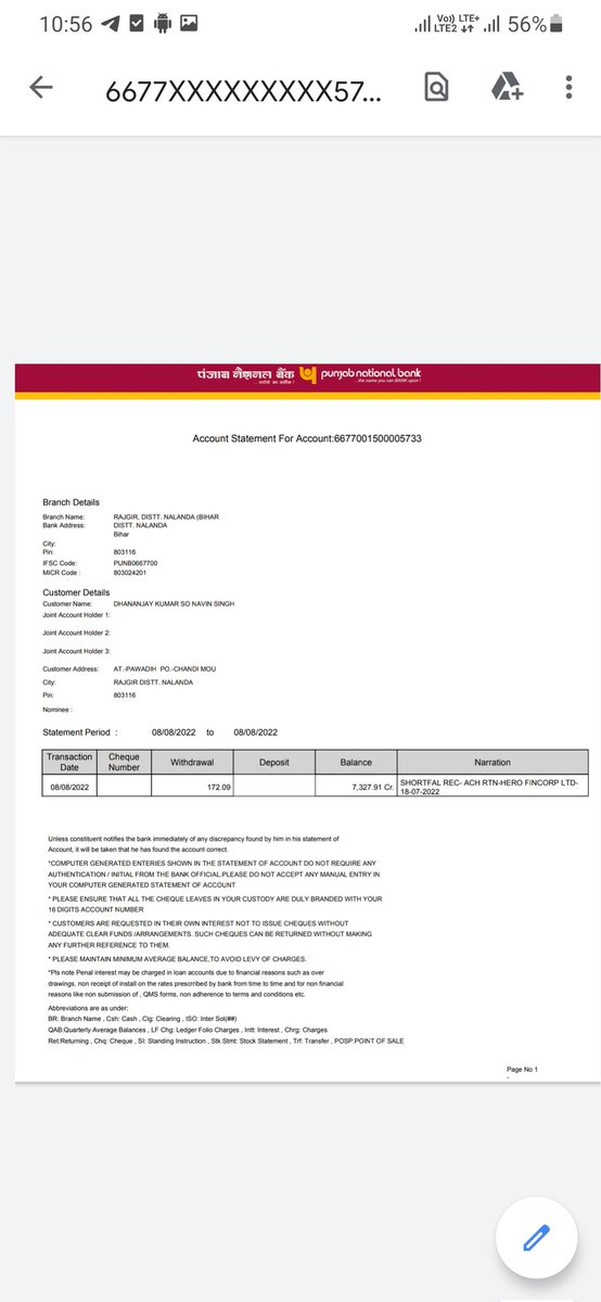 SinghKathor's tweet photo. @pnbindia Many times erxtra ecs charge by pnb in  different date and i paid every emi (3797) on due date. Regarding to charge please check last 5 month ecs charge https://t.co/CmrFc7X4E2