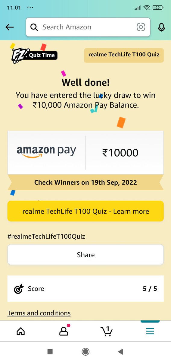 Sohail_momin7's tweet image. the final page screenshot tagging @amazonIN, @realmeIndia, @realmeTechLife  #realmeTechLifeT100 #ListenInFullColour