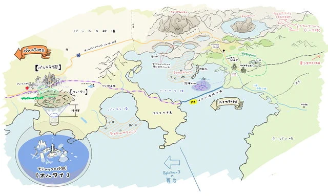 『スプラトゥーン3』バンカラ街は『2』の最終フェス結果から生まれた!ハイカラ地方との位置関係など、イカ世界の地図も公開「開発者に訊きました」の第7回として『スプラトゥーン3』が紹介。イカ世界の意外な事実がいくつも語られています。 