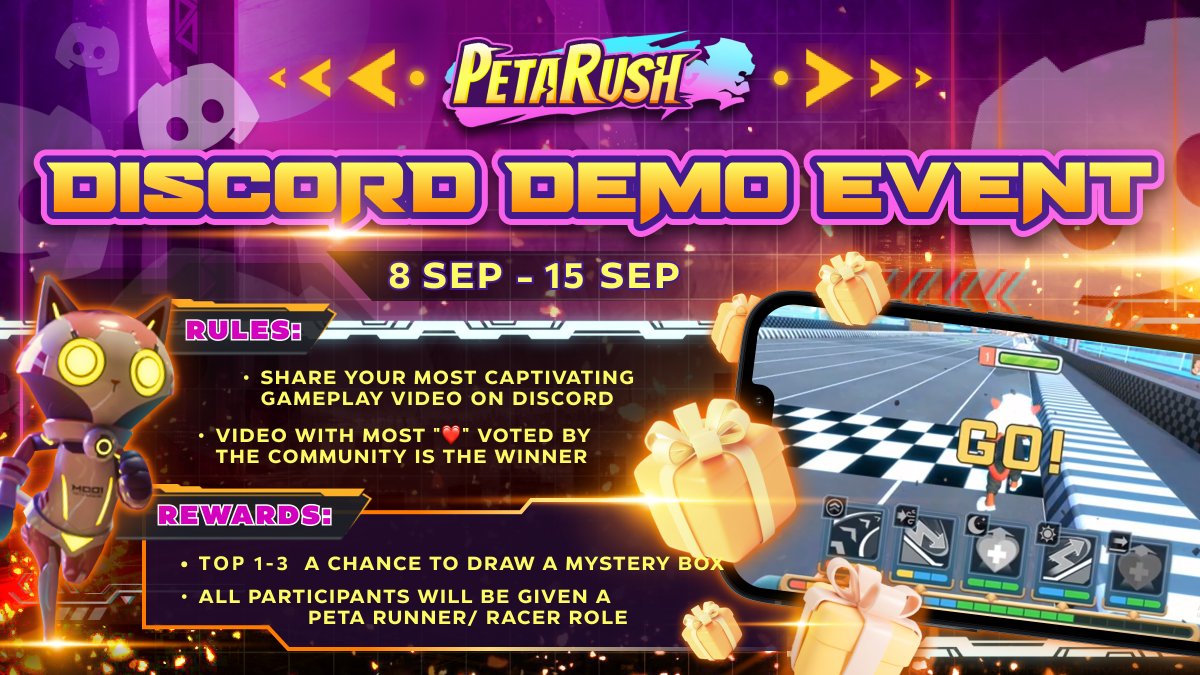 PetaRush's tweet photo. IT'S SHOW AND TELL TIME!✨

👀Show us your best gameplay on Discord! The community will be your judge!

They vote, you vote, and the mystery box is yours!🎁
https://t.co/LrSefT8NQl https://t.co/wsu90LCKA9