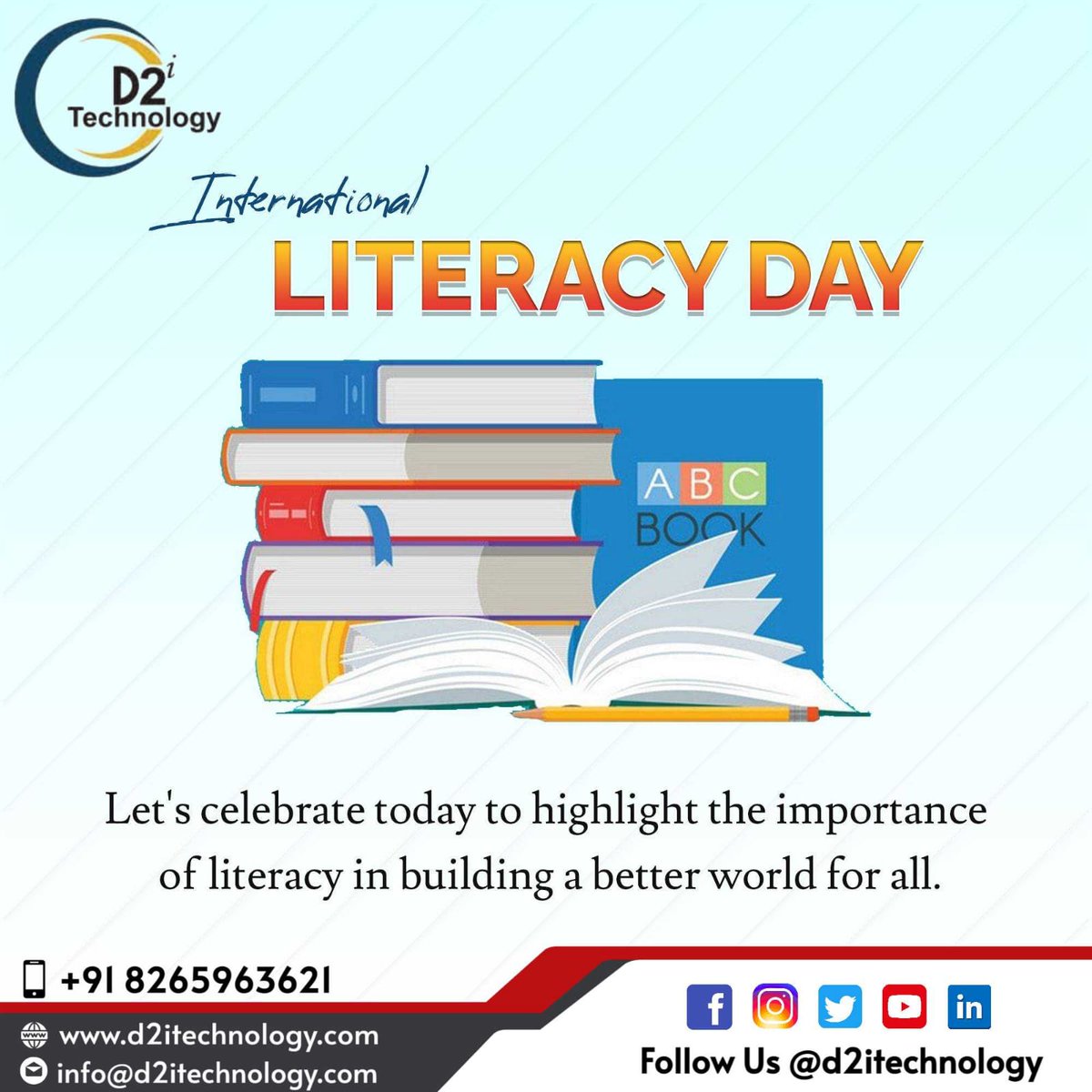 d2itechnology's tweet photo. Let's celebrate today to highlight the importance of literacy in building a better world for all. #internationalliteracyday #literacy #d2itechnology #webdevelopment #webdevelopmentservices https://t.co/qkRWJ7yYhh