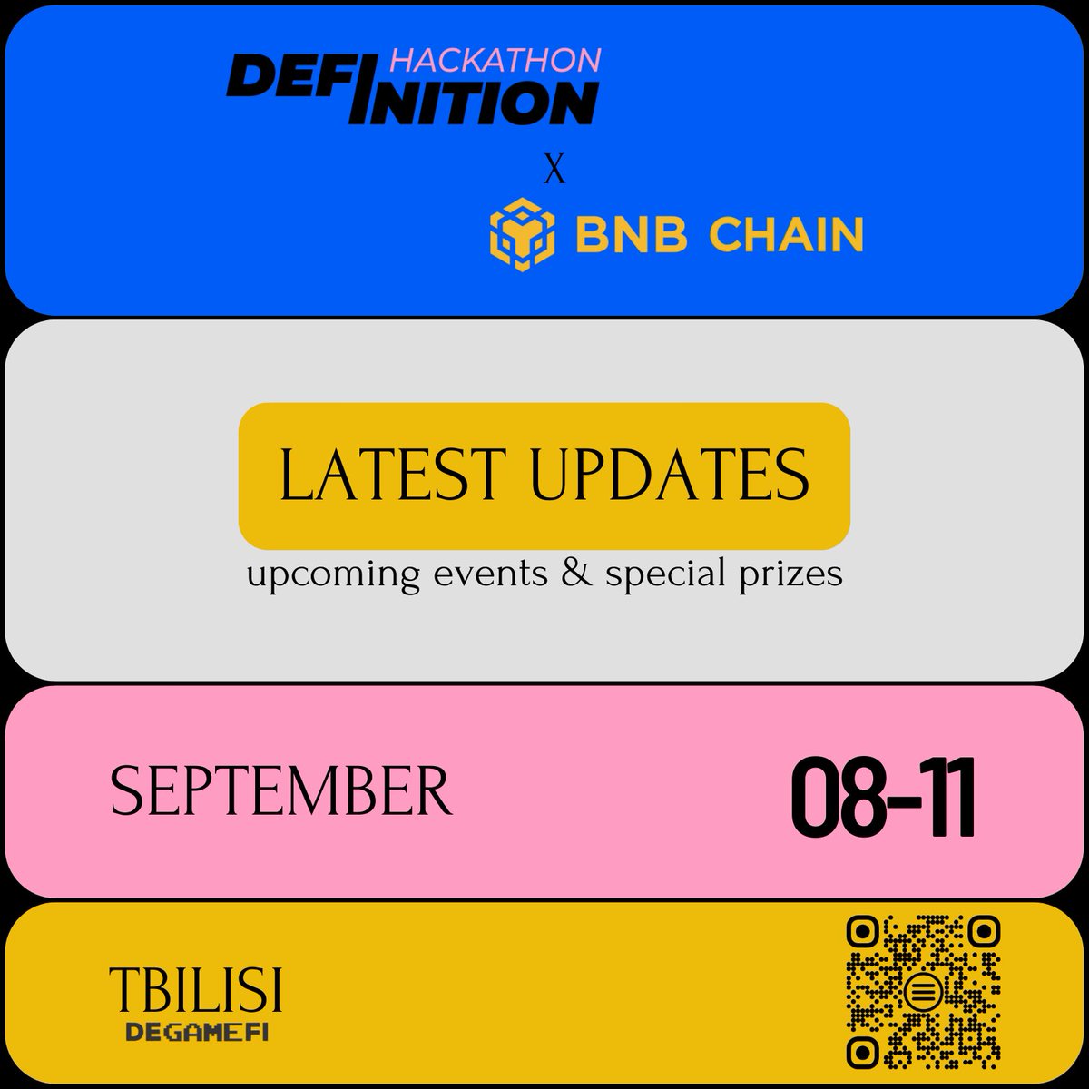 dfntnmedia's tweet photo. 2 days before the Definition x @BNBCHAIN Hackathon in Tbilisi

We have a pretty busy schedule of upcoming events. Save the dates: https://t.co/8Bf6zr3XwD