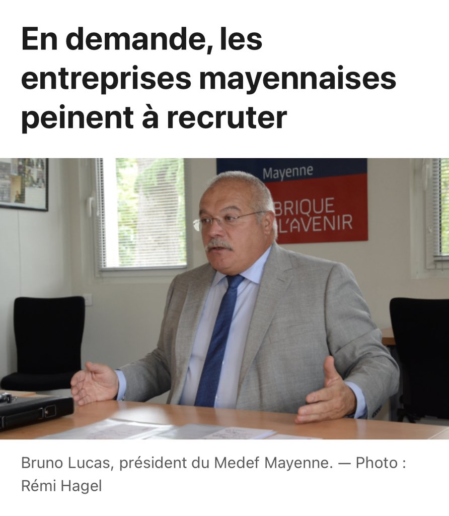 Dans le <a href="/JEntreprises/">Jeriko Entreprises</a> Bruno Lucas président <a href="/Medef53/">MEDEF Mayenne</a> s’exprime sur les difficultés de recrutement des entreprises mayennaises cc <a href="/Samueltual/">Tual Samuel</a> <a href="/MedefPDL/">Mouvement des Entreprises de France #Paysdelaloire</a> lejournaldesentreprises.com/maine-et-loire…éco%20du%20jour%20en%20Pays%20de%20la%20Loire%20(20220908_070114)&amp;utm_medium=Newsletters_JDE