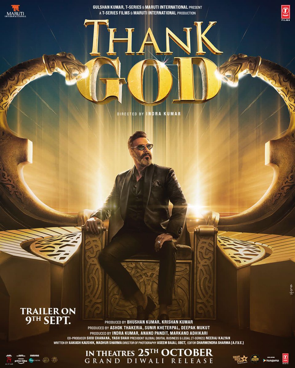 This Diwali, Chitragupt is coming to play the game of life with you and your family! Get ready for the grand release of #ThankGod! 

Trailer out tomorrow. In cinemas on 25th October.@ajaydevgn @SidMalhotra @Rakulpreet @Indra_kumar_9 #BhushanKumar #KrishanKumar #AshokThakeria