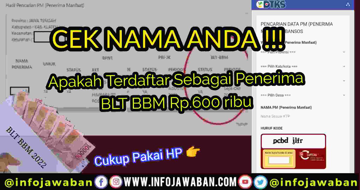 infojawaban's tweet photo. Cara Cek Penerima BLT BBM Pakai HP https://t.co/XDHvW3Hqy8 https://t.co/UTrtfFHwod