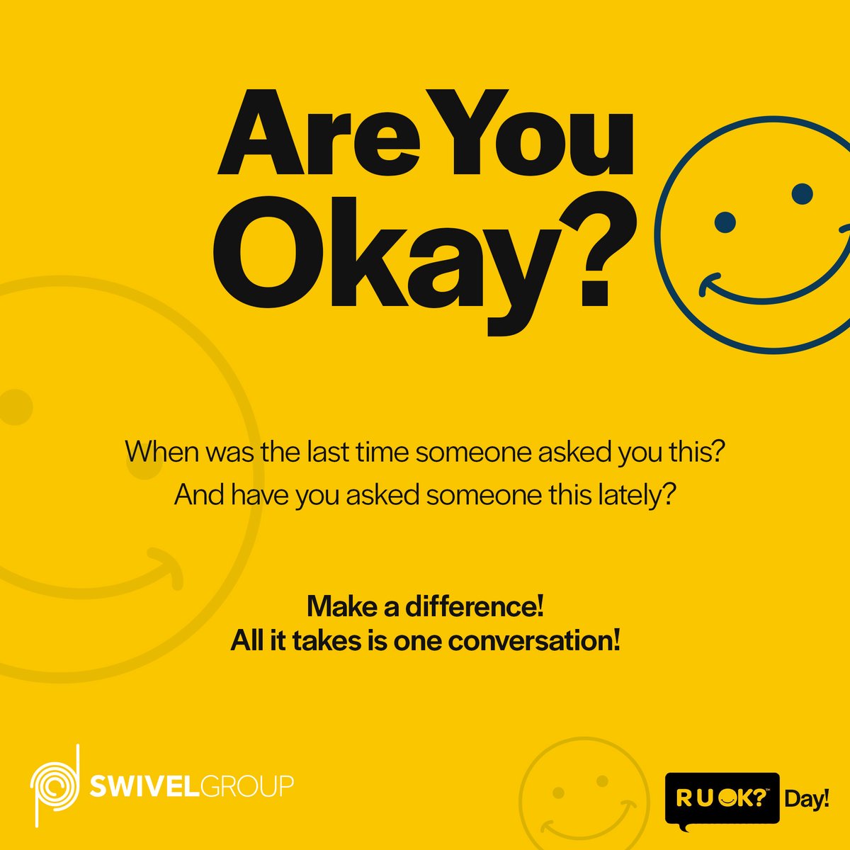 Swivel_Group's tweet image. Today is R U OK? Day in Australia. It&apos;s a great reminder to check on your colleagues and see how they are doing. Here are the main 4 steps:

1. Ask them &quot;Are you okay?&quot;
2. Listen
3. Encourage action
4. Check in

#RUOKDay #SwivelGroup #SwivelTech #SwivelTalent #Skailed #SriLanka