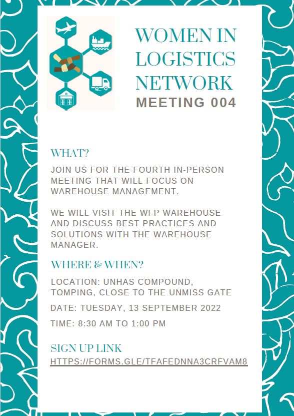WomenLogsSSD's tweet photo. #WiLN would like to cordially invite you to the fourth meeting. #SouthSudan #Logisitcs #Women
Date:13 September 2022
Topics of discussion: Warehouse visit and management discussion https://t.co/rNrgdyFUt3