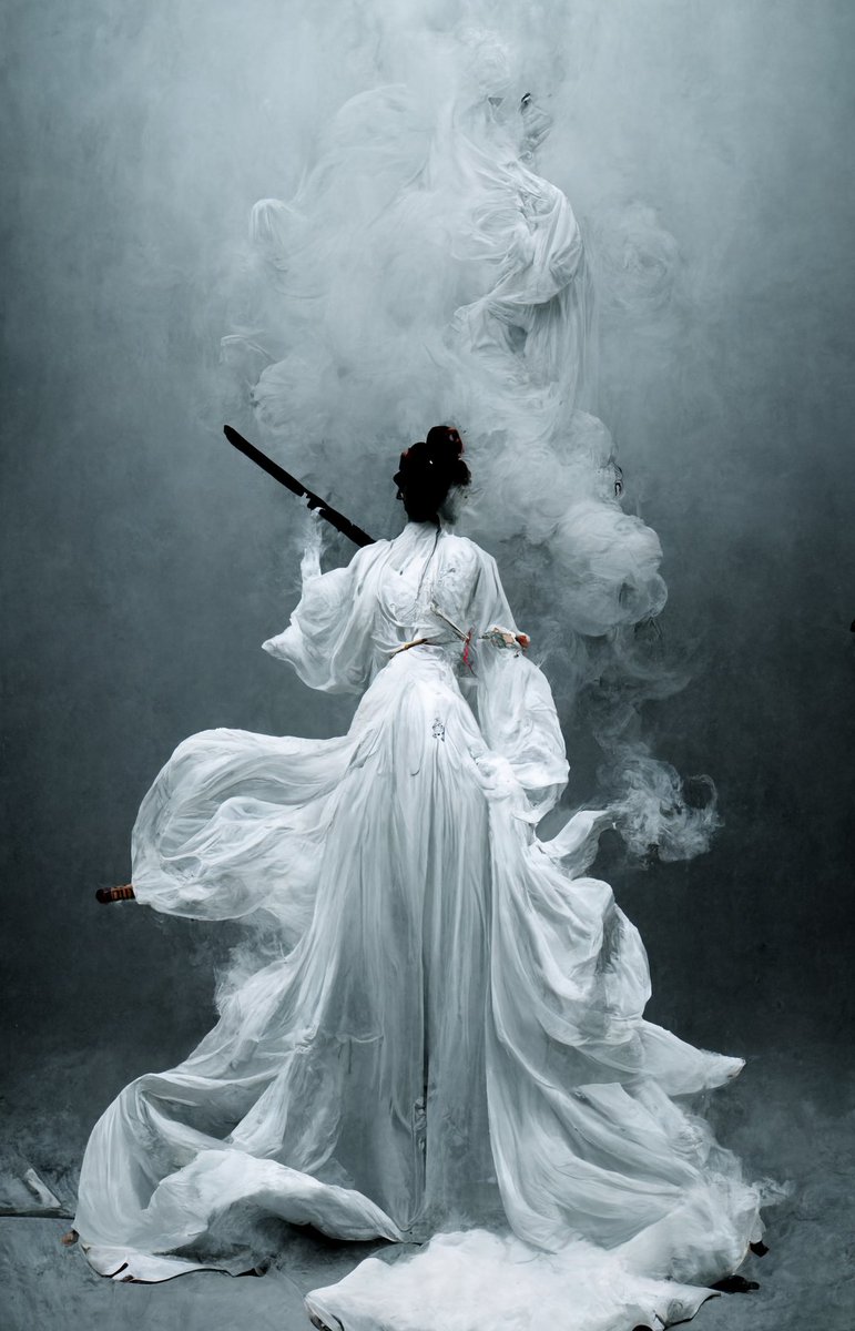 White smoke dress holding katana #aiartcommunity #gan #ganart #generative #generativeart #nft #cnft #cardano #ada #creativeai #visuals #creativecoding #ai #machinelearning #digitalart #conceptart #aiart #midjourney #midjourneyAI #midjourneyart
