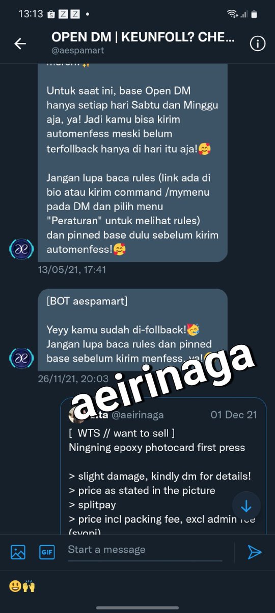 aeirinaga's tweet photo. @aespamart Ini proof kefollbacknya ya minn https://t.co/jkR0mZyBdn