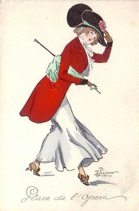 René préjelan ルネプレジュラン(1877-1968)フランスの漫画家、イラストレーター。フランスの大衆紙La Vie parisienneなどの挿絵を担当。そろそろ秋の装いかしら… 
