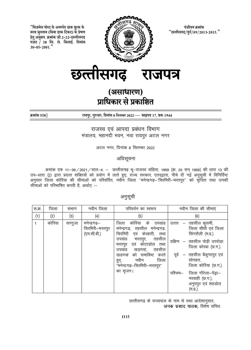 'जो कहा सो किया'
छत्तीसगढ़ का 32 वाँ जिला होगा,
मनेंद्रगढ़- चिरमिरी- भरतपुर। मुख्यमंत्री श्री <a href="/bhupeshbaghel/">Bhupesh Baghel</a> कल 9 सितंबर को करेंगे नवगठित जिले का शुभांरभ। राज्य शासन द्वारा अधिसूचना जारी।
#Manendragarh_Chirmiri_Bharatpur
#CgModel #Chhattisgarh 
#GadhboNavaChhattisgarh