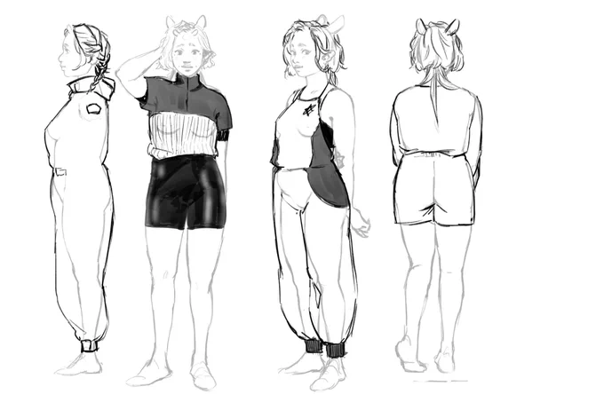 Weird time to post prolly, but some more doodles! Decided to sketch out some outfits while I worked on my turnarounds, still not sure what her "base" outfit will be 