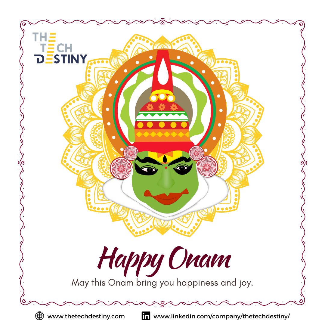TheTechDestiny's tweet photo. Wishing you the utmost happiness on this auspicious Onam occasion.
May the festival's vibrant colors and light fill your lives with happiness, health, and a great deal of fortune. 😀

#Onam2022 #OnamSpecial  #onamfestival #Thetechdestiny #education #JobOpportunity https://t.co/JrHx8kxlAG