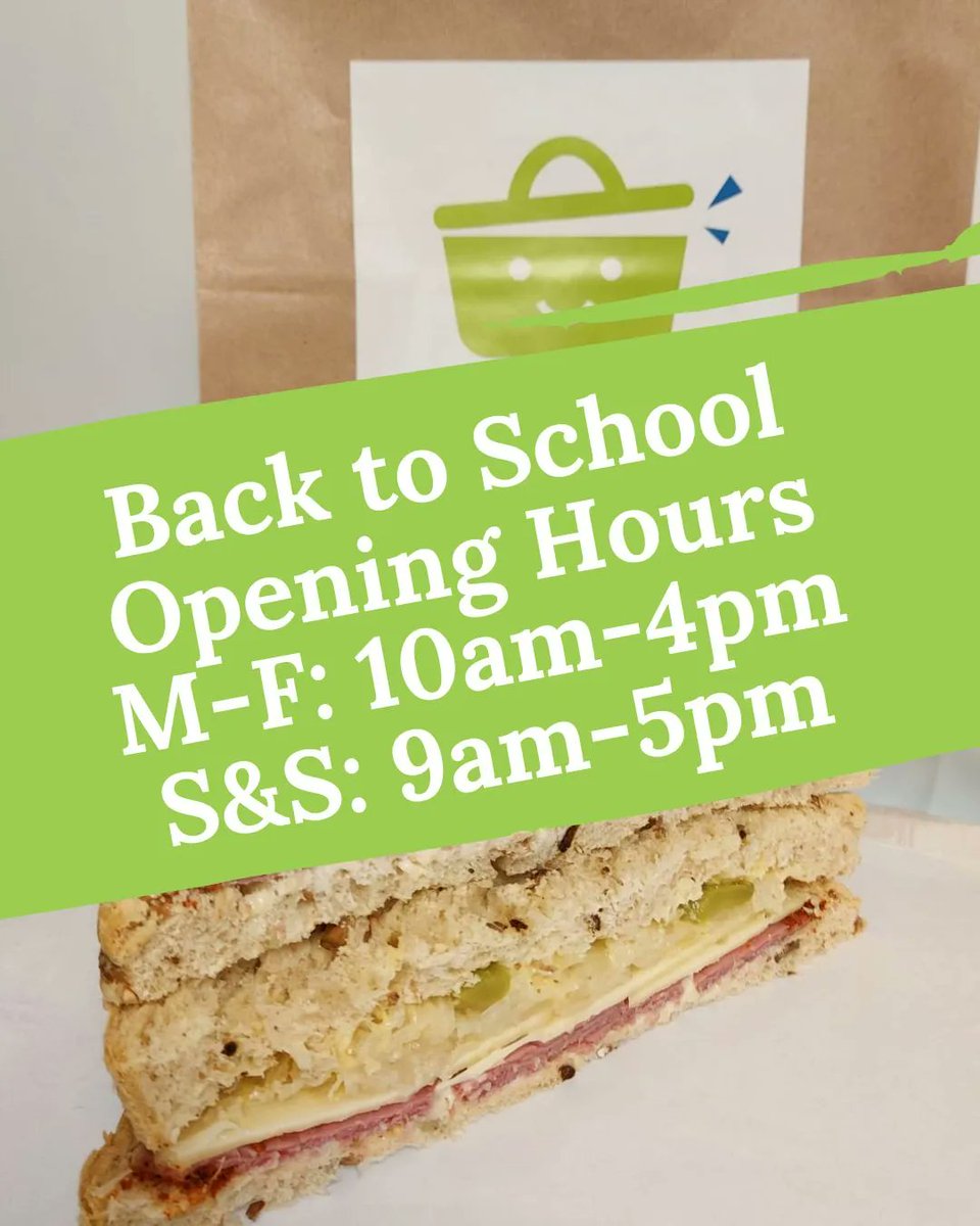 PicnicBoxCT5's tweet photo. Booooo! Holiday's over and it's back to school... 
So we will be reverting to termtime opening hours which are: 
Money to Friday, 10am to 4pm and Saturday/Sunday 9am to 5pm. 
Still serving the best packed lunches, sandwiches, pies, juices and snacks. #eatlocal #supportlocal https://t.co/uOttNDNa3I