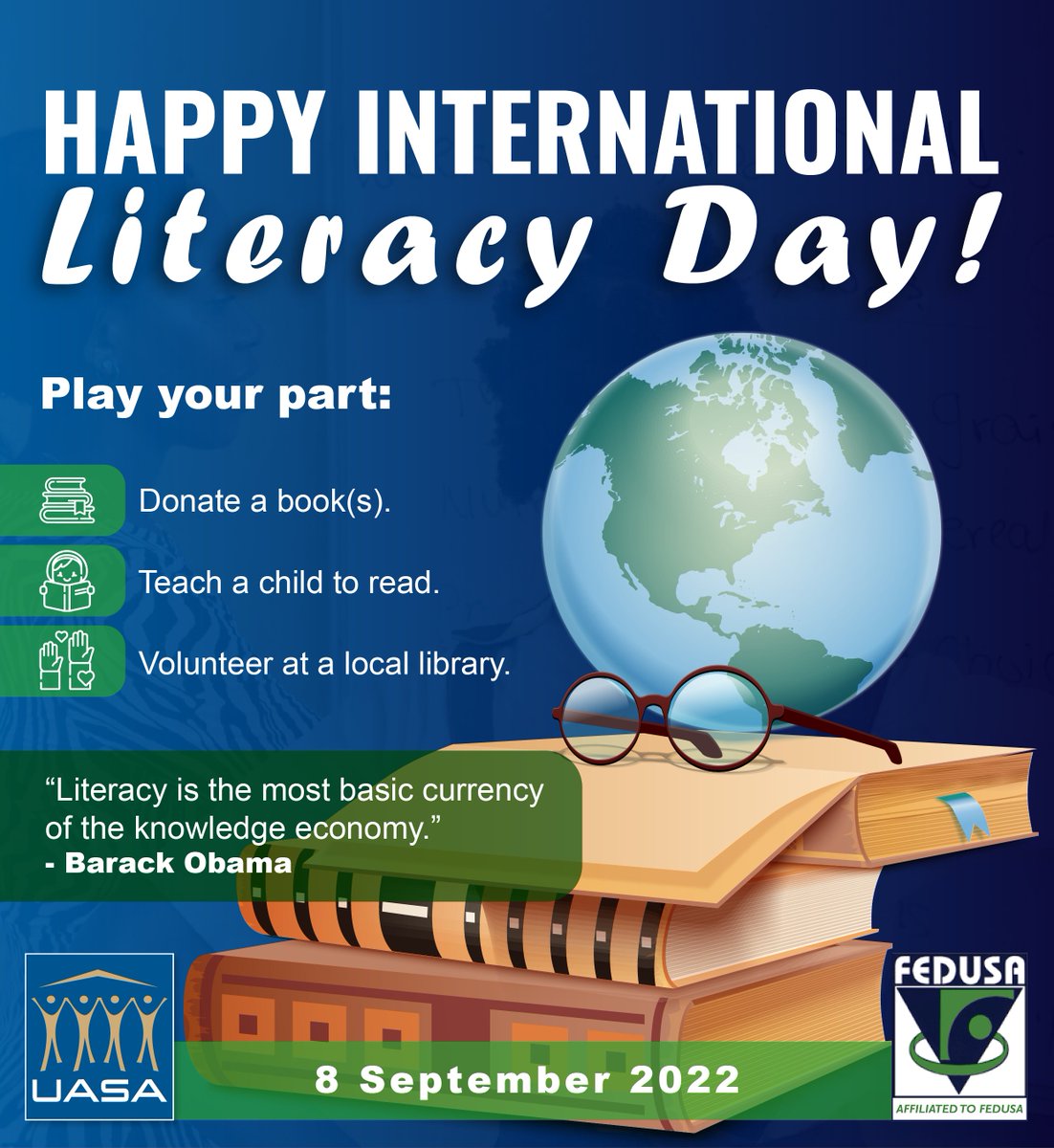 UASA_the_Union's tweet image. Happy International Literacy Day. 
#DonateABook
#teachachild