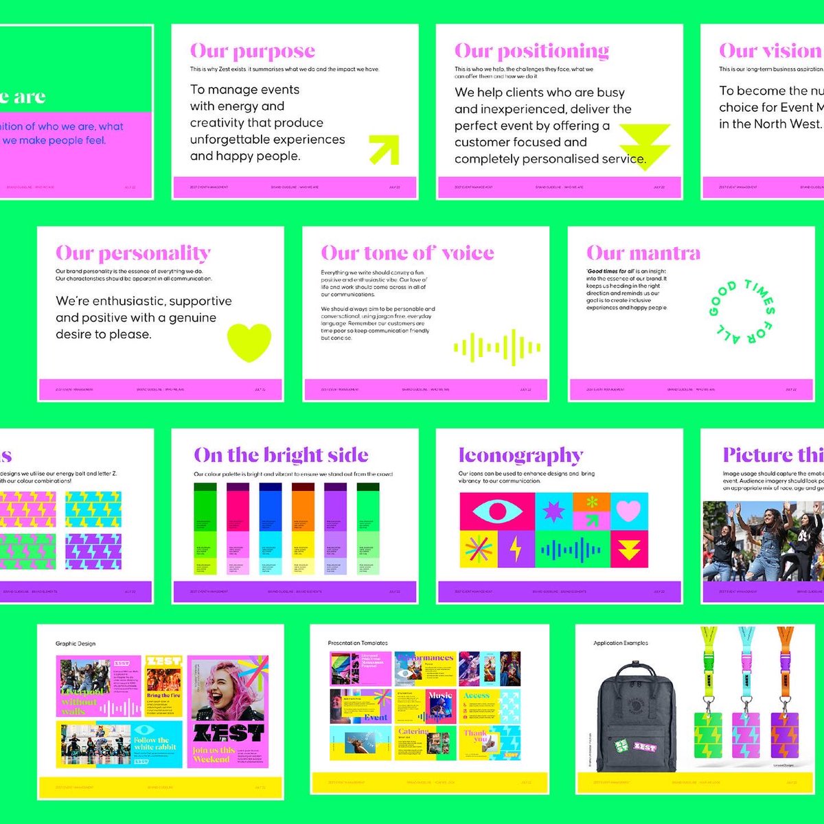 Latest branding work and guideline for Zest Event Management. Full project here brandandglory.com/zest/ 

#branding #graphicdesign #freelance