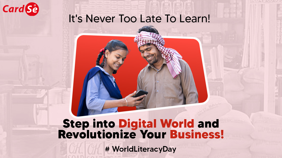 CardSeapp's tweet photo. CardSe App not only makes payments easier but also helps you run your business more efficiently.
This International literacy day download the #CardSe app and get the business hike you've always wanted!
#HappyInternationalLiteracyDay
#InternationalLiteracyDay #NewIndia #fintech https://t.co/v8CgCCxCP3