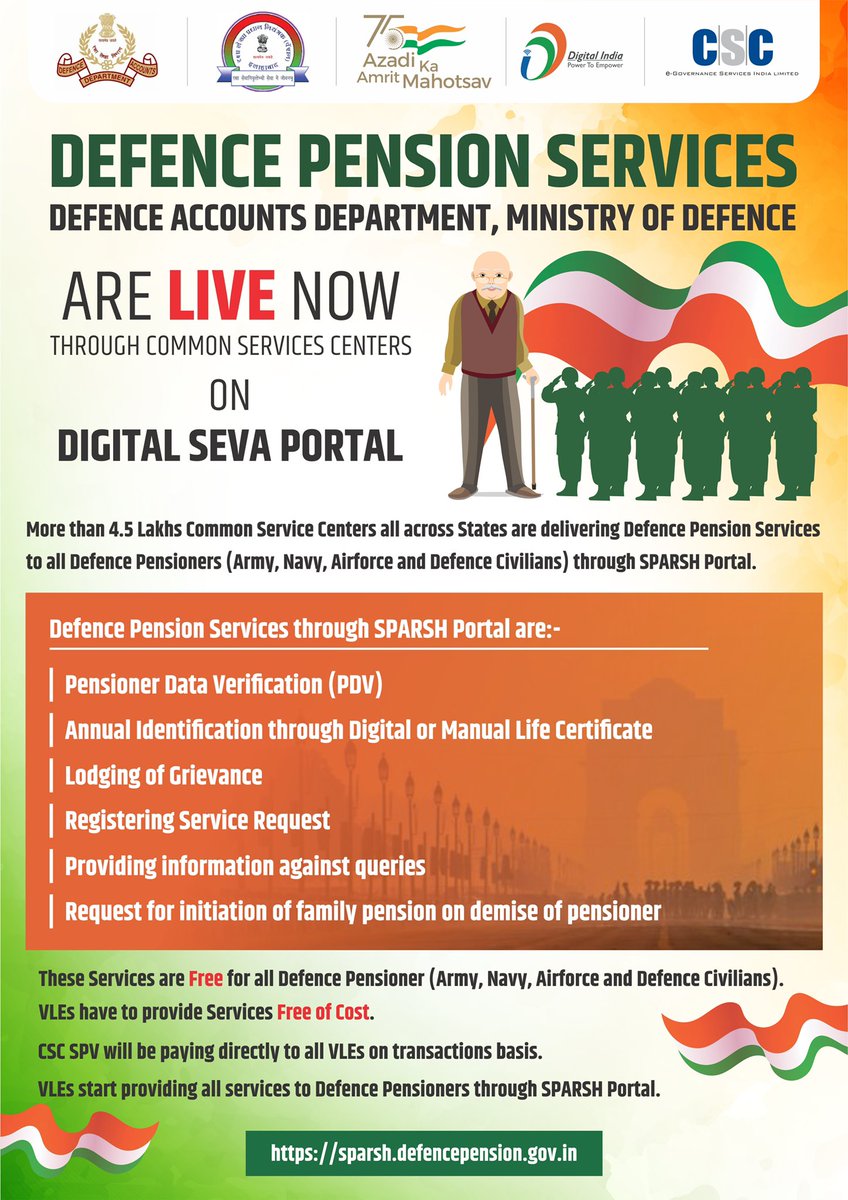 Kaushal Kumar (@kaushalegov) on Twitter photo Common Service Centers are assisting Defence Pensioners for updating their Aadhaar, Mobile number and identification and other services through SPARSH Portal.
<a href="/ceo_csc/">CEO_CSC e-Governance</a> <a href="/CSCegov_/">CSCeGov</a> <a href="/DefenceAccounts/">Defence Accounts Department</a> <a href="/DefenceMinIndia/">рд░рдХреНрд╖рд╛ рдордВрддреНрд░реА рдХрд╛рд░реНрдпрд╛рд▓рдп/ RMO India</a> <a href="/_DigitalIndia/">Digital India</a> #defencepensionservices Common Service Centers are assisting Defence Pensioners for updating their Aadhaar, Mobile number and identification and other services through SPARSH Portal.
<a href="/ceo_csc/">CEO_CSC e-Governance</a> <a href="/CSCegov_/">CSCeGov</a> <a href="/DefenceAccounts/">Defence Accounts Department</a> <a href="/DefenceMinIndia/">рд░рдХреНрд╖рд╛ рдордВрддреНрд░реА рдХрд╛рд░реНрдпрд╛рд▓рдп/ RMO India</a> <a href="/_DigitalIndia/">Digital India</a> #defencepensionservices