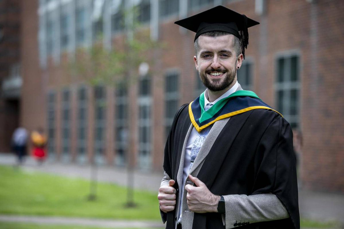 DCU's tweet photo. Bobby Cudden knew when he received his #LeavingCert results that he didn't get enough points to get into his CAO choices. After a teacher suggested a PLC course, he studied pre-university science at @ColDhulaigh which led him DCU. Read on @IrishTimes: https://t.co/Bor870AcvR https://t.co/RB5v8aLcn1