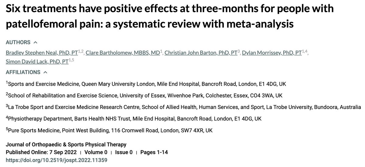 Here it is: the biggest systematic review with meta-analysis I've ever undertaken, immensely proud to see this out there. Huge thanks to our group of co-authors and to <a href="/clare_ardern/">Clare Ardern</a> &amp; the <a href="/JOSPT/">JOSPT Community</a> team for an excellent peer review experience. 

doi.org/10.2519/jospt.…