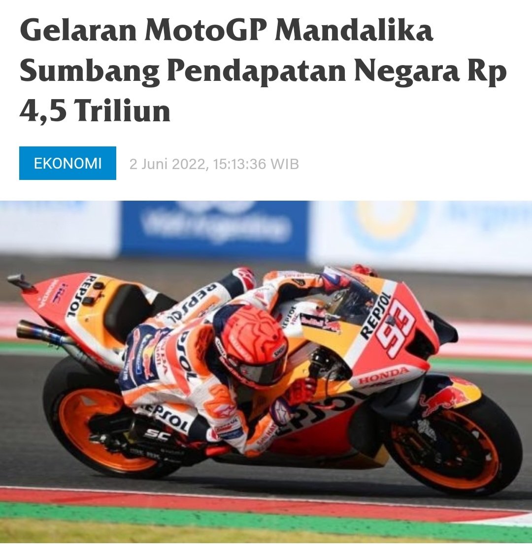 JhonSitorus_18's tweet photo. Contoh Event Internasional yang BERMANFAAT utk RAKYAT

Moto GP Mandalika sumbang Pendapatan negara Rp 4,5 TRILIUN

Menyumbang kenaikan PDB NTB 1,46% yoy, penyediaan makanan 1,04% logistik 0,74%

Dibidang Parekraf naik 37,5%. 46% pelaku usaha di Mandalika merupakan UMKM https://t.co/6ZE7D7i9yD