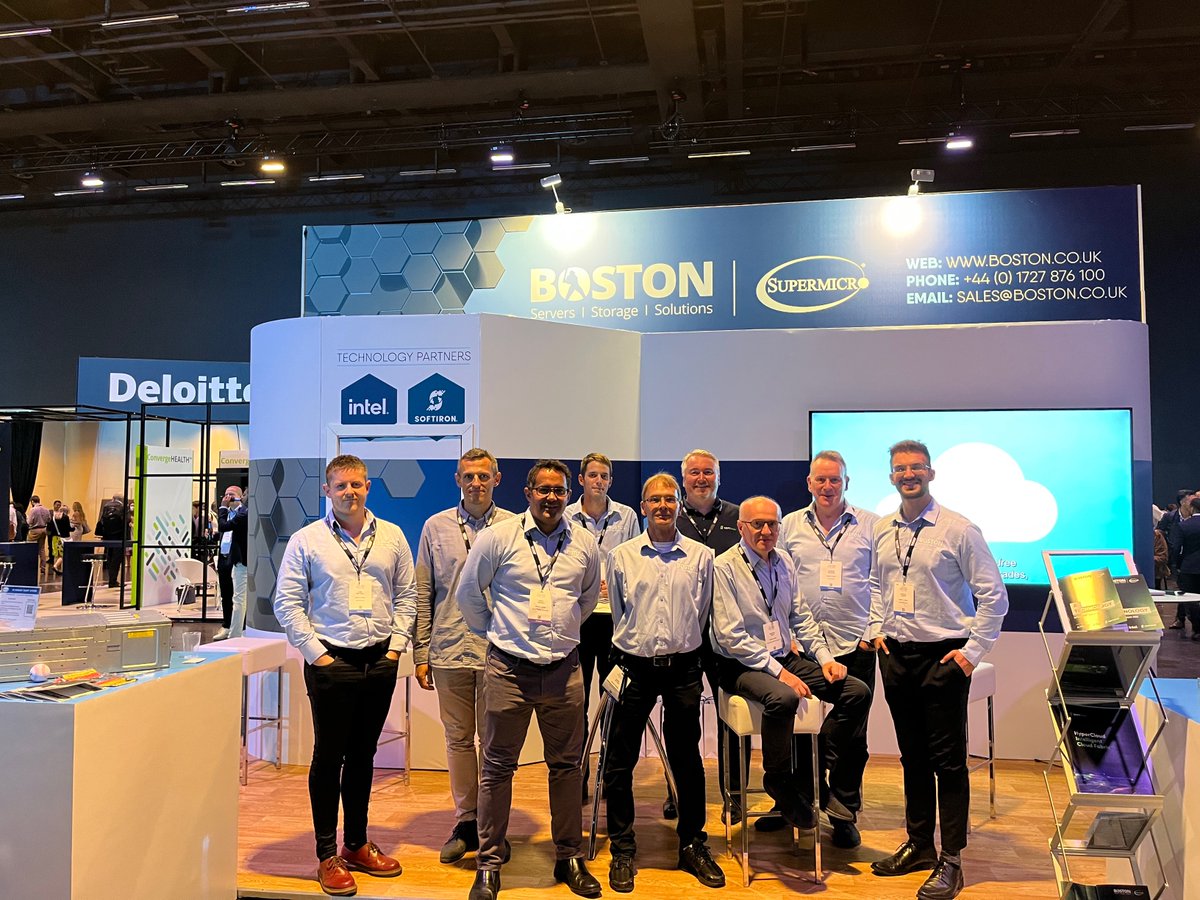bostonlimited's tweet photo. Highlights from @IntHealthAI in #Basel so far...
🔵 The Boston BOOTH C20 squad
🔵 @Supermicro_SMCI All-Flash Storage System
🔵 @SoftIron presenting the winner of our competition
🔵 @intel showcasing Habana Gaudi®2
#IH22 #WeAreAI #HPC #Storage #Technology https://t.co/6i3THA4VzI