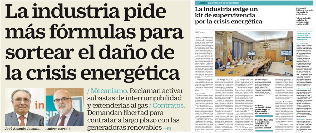 🏭⚙️La Alianza por la Competitividad Industrial, de la que forma parte <a href="/Sernauto/">SERNAUTO</a>, pide al Gobierno medidas para minimizar el impacto de la crisis energética en la industria española. Así lo cuenta Javier Vadillo, en <a href="/CincoDiascom/">CincoDiascom</a> 📰👇🏽