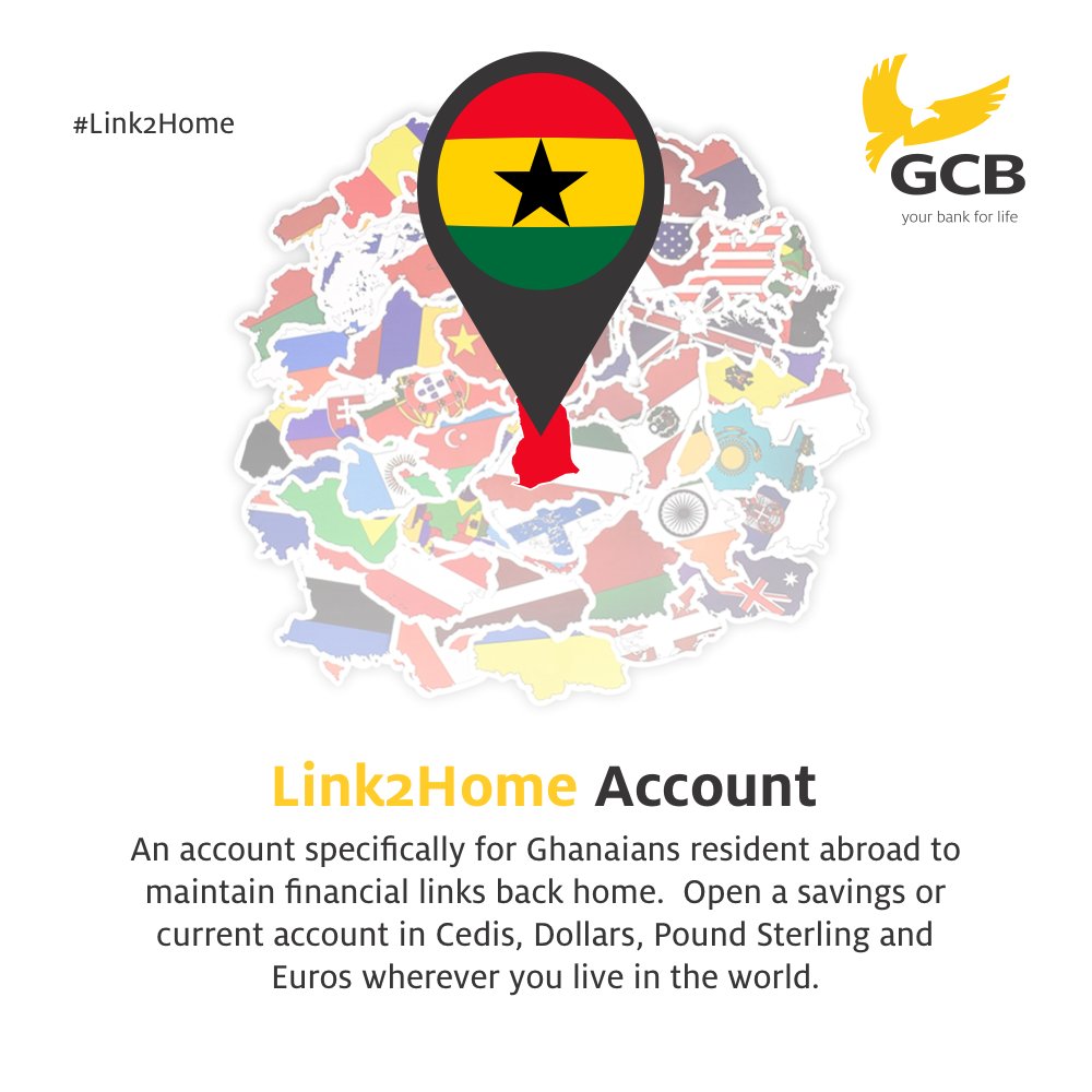 GCBBankPLC's tweet photo. Ghanaians living abroad can manage a cedi, dollar, GBP or Euro account locally with GCB Bank’s Link2Home account. Learn more: https://t.co/xpm3lIqjIA

#Savings #Living #Abroad #Investments #Future #Home #Bank #Local #Foreign #Diaspora #GCBBank #YourBank4Life #Link2Home https://t.co/qzhji7IgK1