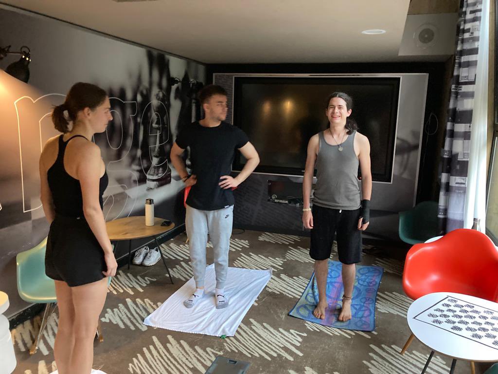 JWestermayr's tweet photo. Starting the 4th day at #MLQCDyn with a running and yoga session with students from @theo_chem and @artur_izmaylov. Happy to have so many motivated people in Paris. Carlo from @warwickuni even made it here by bike! @marquetand @Brigitta_B_ @CecamFr @cecamEvents https://t.co/aMnBKNqzjQ