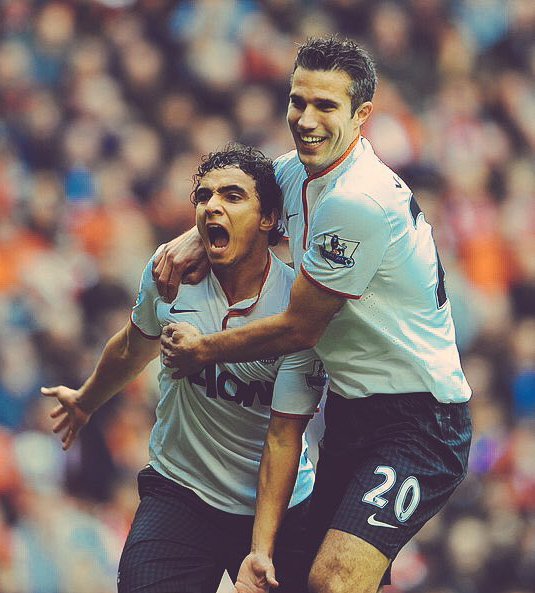 Rafael celebrates after making it 1-1 at Anfield. Robin Van Persie then went on to score the winner for United to complete the turnaround, September 2012.