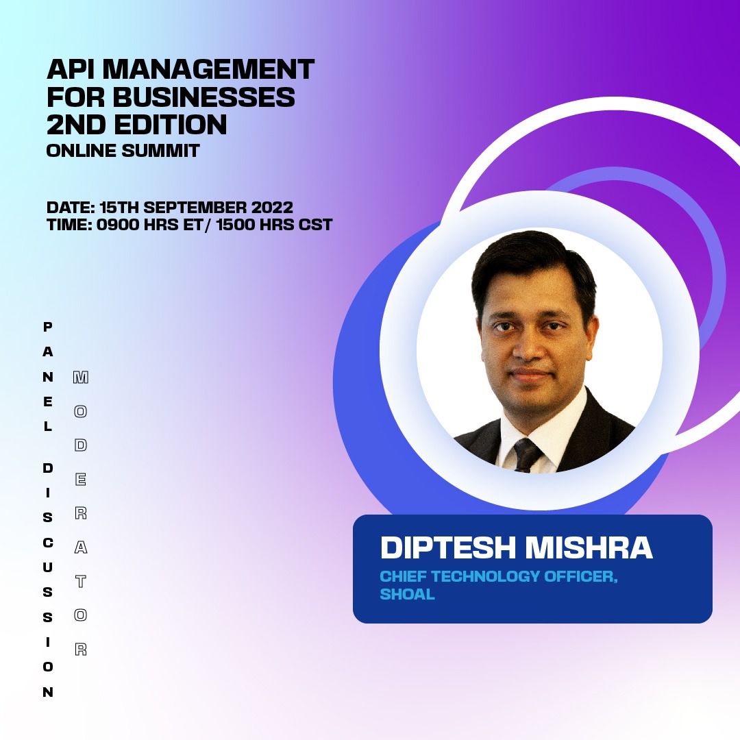 Phygitallco's tweet photo. We are glad to announce that we have Diptesh Mishra, Chief Technology Officer at Shoal on board as our honored Panel Discussion Moderator for the event API for Business 2nd Edition Online Summit. 

Kindly join us on 15th September at 0900 HRS ET/1500 HRS CET. https://t.co/u2gVKsffk8