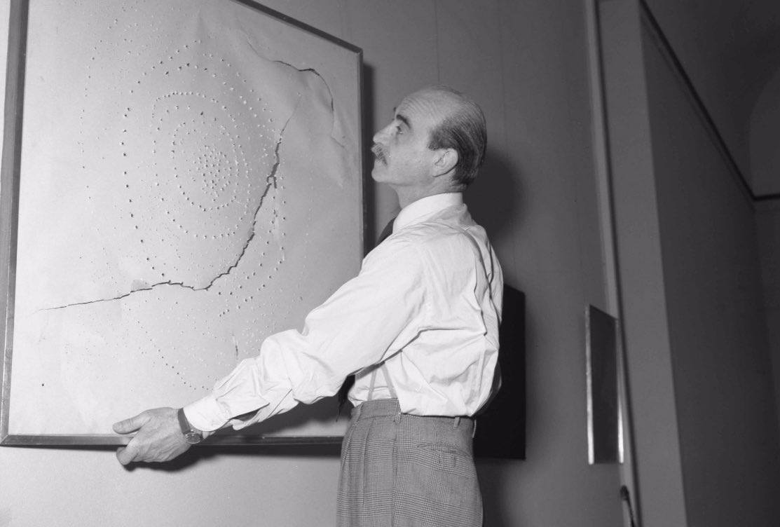 ‘Now in space there is no longer measurement …
The sense of measurement and of time no longer exists …
and so, here is the void, man is reduced to nothing.’

Lucio Fontana