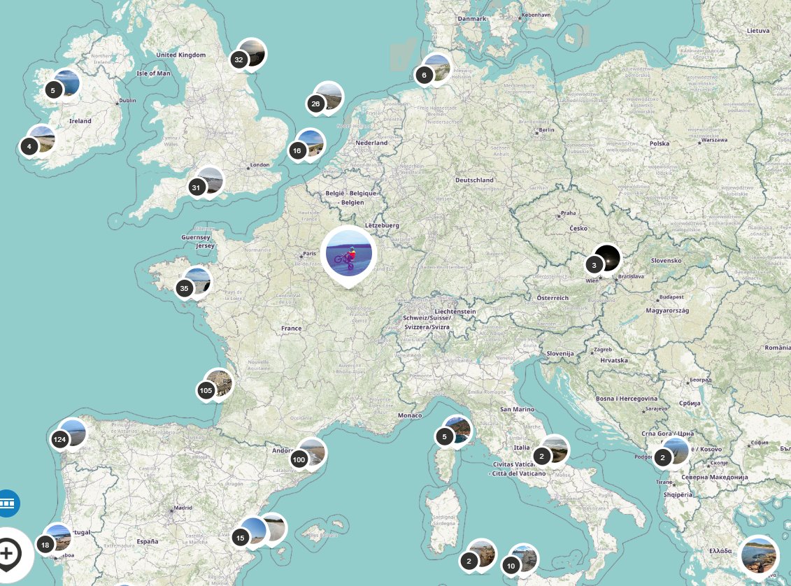 DocHarleyMD's tweet photo. Community #CoastSnap submissions across Europe. But whats that contribution in the middle of France? #radicalwheels #citizenscience https://t.co/CSP78M1cpO