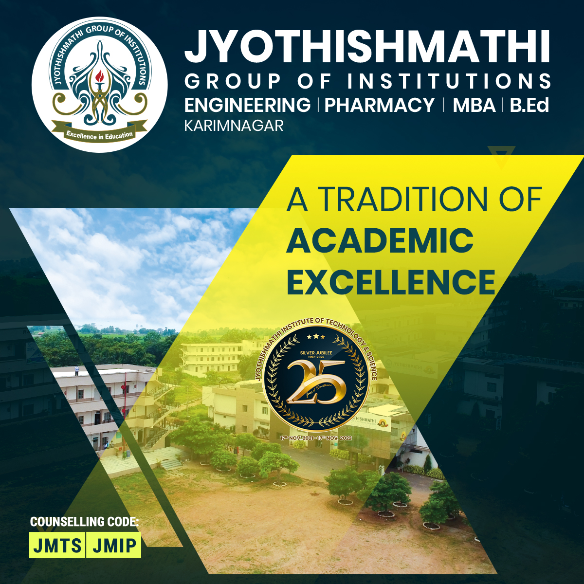 JITS_KNR's tweet photo. A legacy of 25 years, Jyothishmathi has visionary undergraduate programs equipped with state of the art laboratories, a sprawling campus and modern classrooms.
Visit us : 🌐https://t.co/5gL9Jyimvw
#JITS #Congratulations #AcadamicExcellence #Acadamic #Success #JMTS #JMIP https://t.co/BtgWPGjKLk