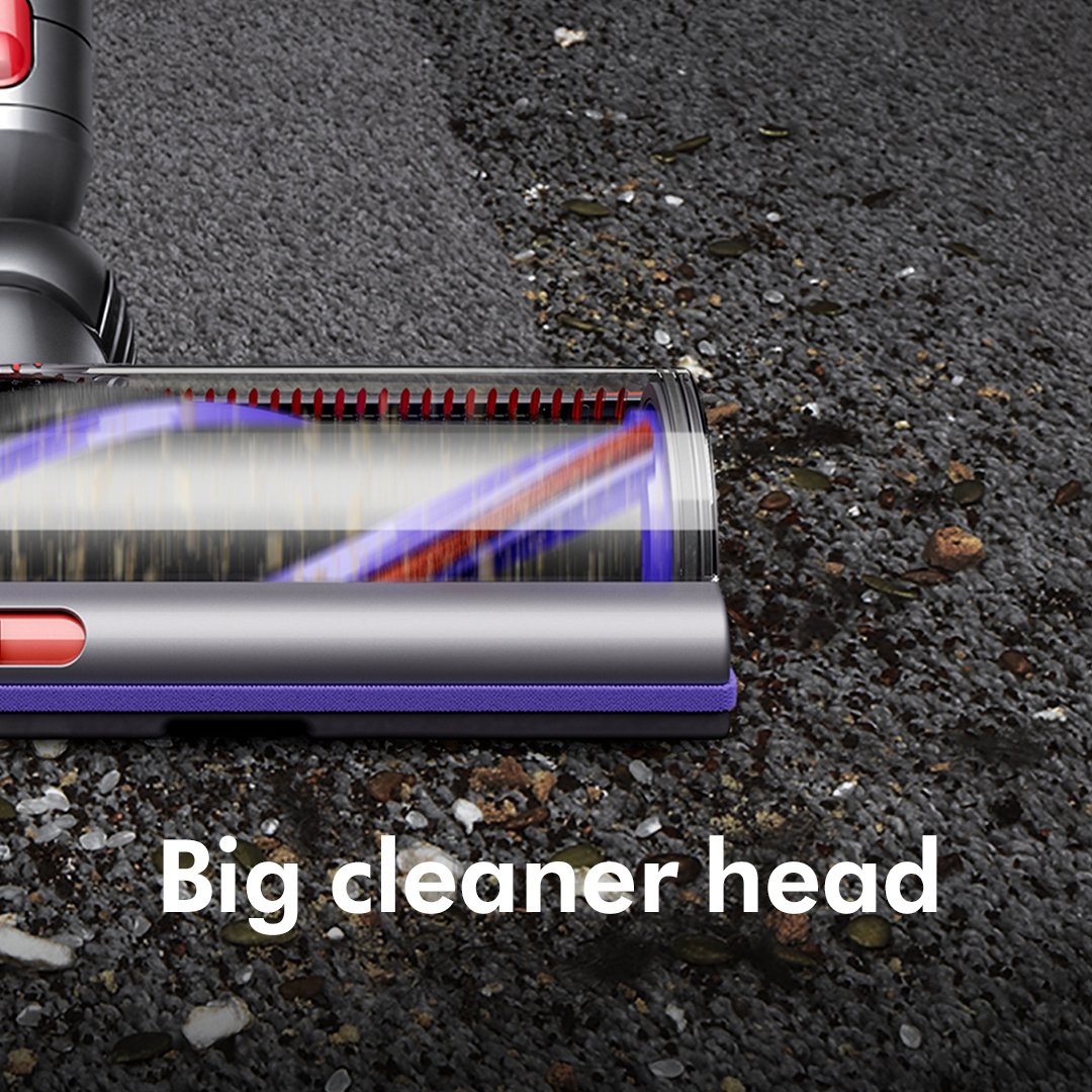 Back to school = back to busy breakfasts. The Dyson Outsize™ vacuum cleaner has a full-size Digital Motor™ XL cleaner head that gives 25% more coverage.¹ For faster cleaning & debris collection, to help clean up fast. ¹ Compared to the standard Dyson V15™ vacuum.