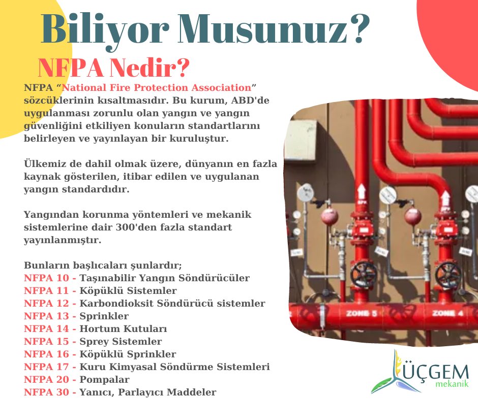 ucgemm's tweet photo. NFPA “National Fire Protection Association” sözcüklerinin kısaltmasıdır. Bu kurum, ABD'de uygulanması zorunlu olan yangın ve yangın güvenliğini etkiliyen konuların standartlarını belirleyen ve yayınlayan bir kuruluştur.

#ucgem #mekanik #enerjidogamızdavar https://t.co/kQ4oa1kjZe