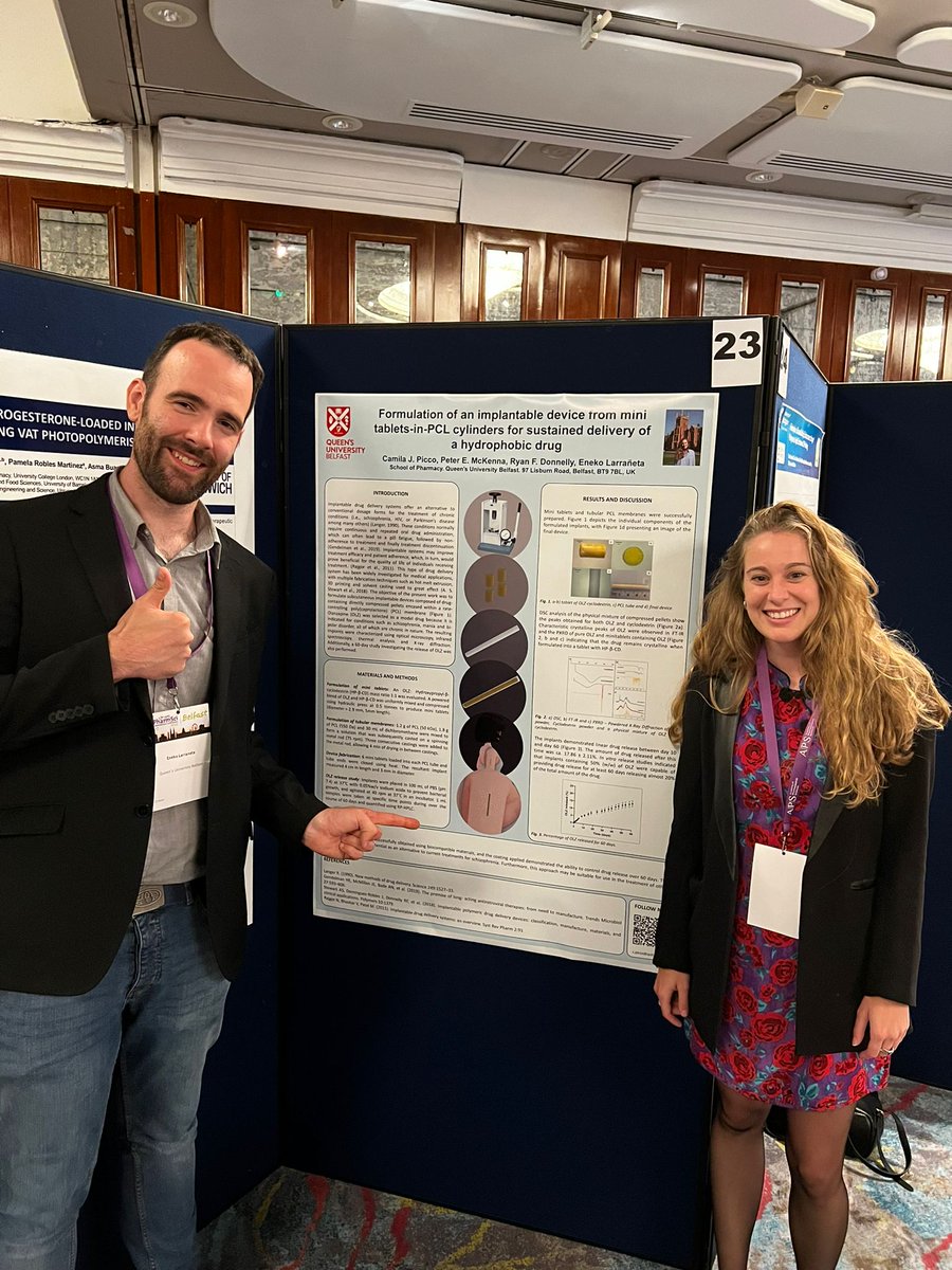 Camila J Picco (@camipic) on Twitter photo I am so grateful for the opportunity to share our work with the Academy of Pharmaceutical Sciences community in #APS2022 in #Belfast. Big thanks to my supervisor <a href="/enekolarraneta/">Eneko Larraneta</a> for all the guidance and support. <a href="/pharmacyatQUB/">QUB Pharmacy School</a>
#implants #longacting #drugdelivery I am so grateful for the opportunity to share our work with the Academy of Pharmaceutical Sciences community in #APS2022 in #Belfast. Big thanks to my supervisor <a href="/enekolarraneta/">Eneko Larraneta</a> for all the guidance and support. <a href="/pharmacyatQUB/">QUB Pharmacy School</a>
#implants #longacting #drugdelivery