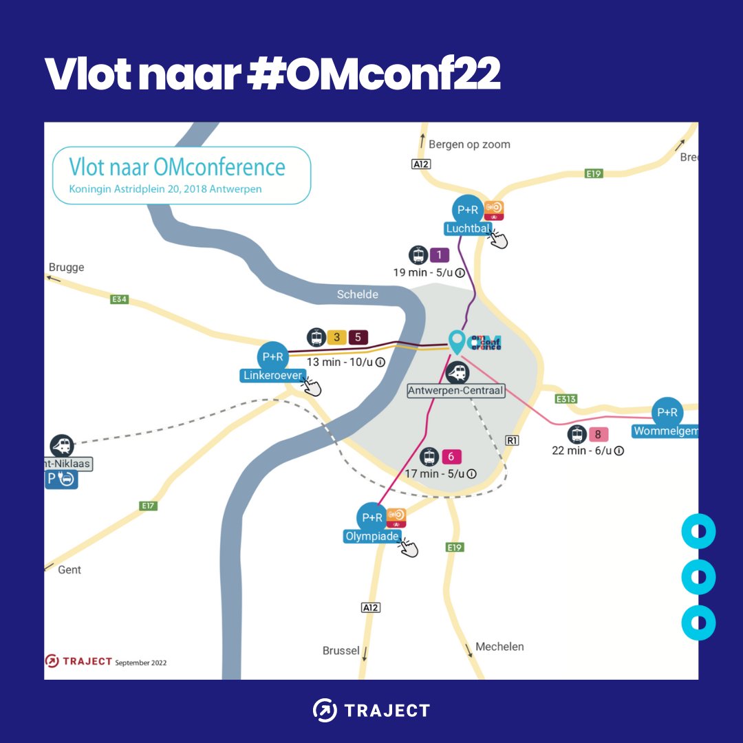 OMconference24's tweet image. Hoe kom jij naar #OMconf22? @TrajectMobility maakte voor ons een #mobiliteitsplan op maat! Of je nu met de fiets, trein of wagen wil komen, voor elk type verplaatsing is er aan een (duurzame) oplossing gedacht! Raadpleeg het mobiliteitsplan hier: bit.ly/3RJdyhv
