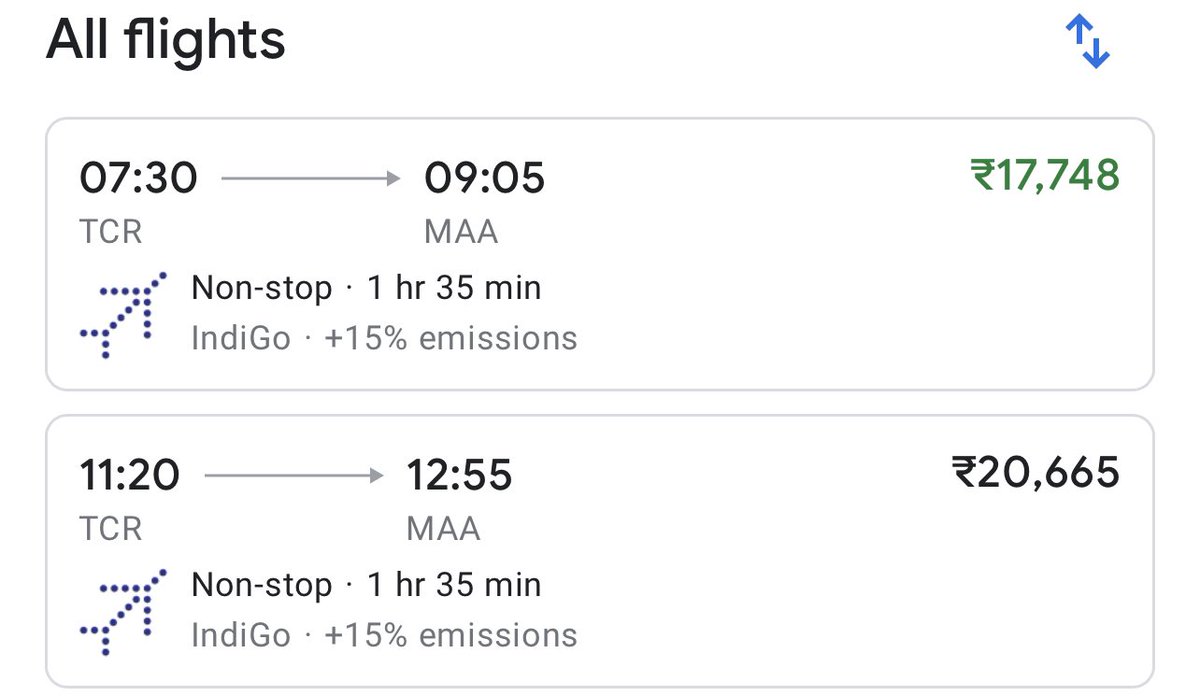 TRBRajaa's tweet photo. #FlightTickets for an ATR flight from #Tuticorin to #Chennai😳
இந்த காசுக்கு சிங்கைக்கே போகலாமே!

Is it TIME to operate a #StateOwned flight service ?

"PeriAir" sounds like a good name😇 Why not🤔

#Periyar gave wings to TN's equitable growth model🔥
#AirFareHike #DravidianModel https://t.co/BnYkYa2o1G