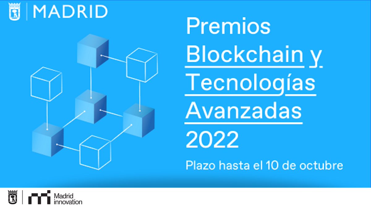 madridinnova's tweet photo. 🔵Convocada la I edición de los #premios #blockchain y #tecnologías avanzadas 🎯

➡️Objetivo: reconocer y dar visibilidad a las startups y profesionales que ofrecen soluciones con estas tecnologías 👩‍💻

⌛Hasta el 10 de octubre!!👇
 https://t.co/Iliy2zE07g https://t.co/s6WdowYQne