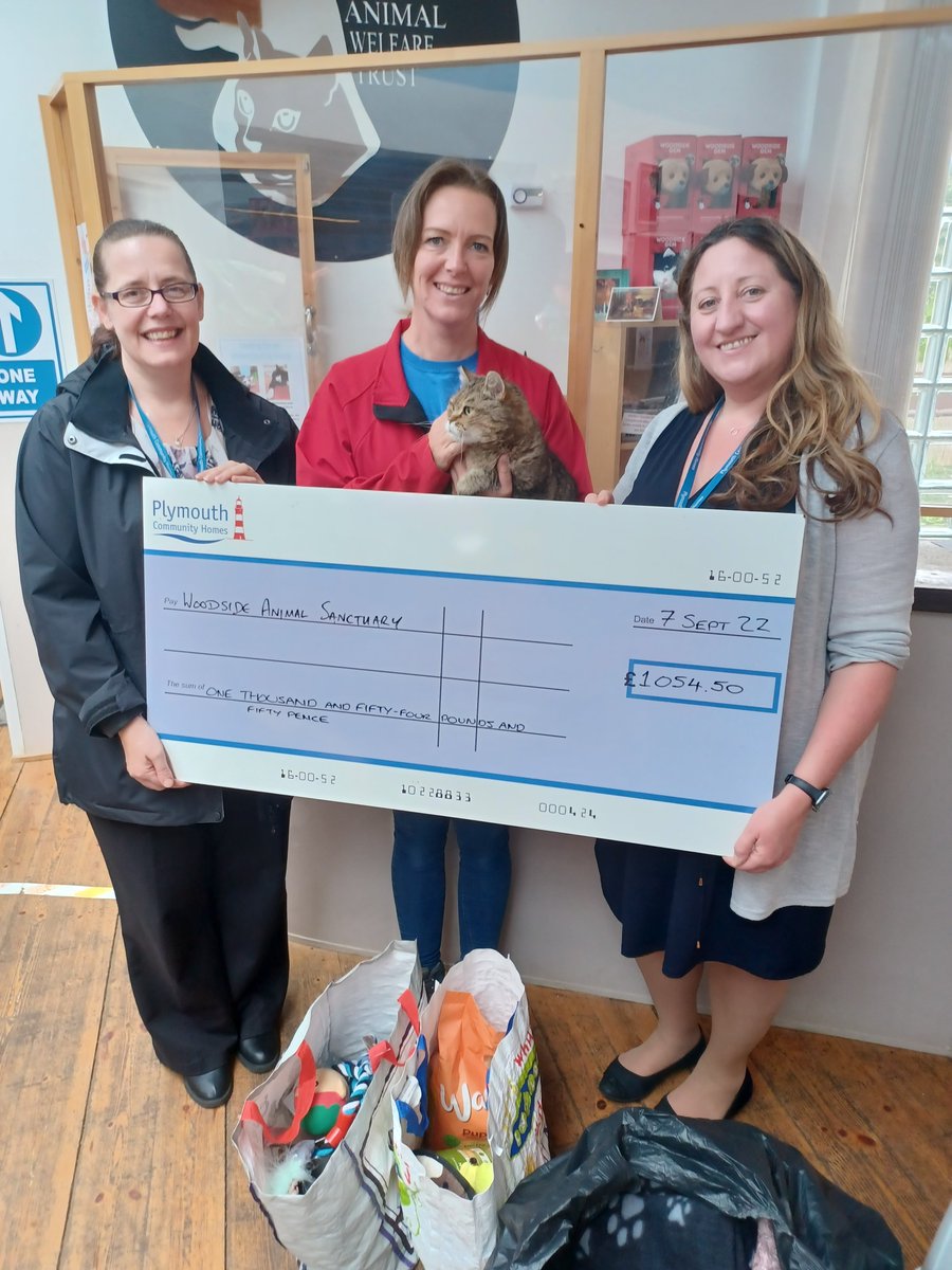 Staff at Plymouth Community Homes have come together to raise £2,109 for our current charities of the year, <a href="/Gablesdogscats/">Gables Dogs & Cats Home</a> and <a href="/woodsidetrust/">Woodside Trust</a>.

Sarah and Leigh visited the charities to present them with a cheque 🐾🐶