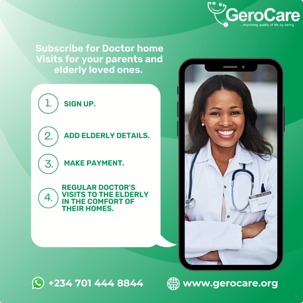 gerocare_ng's tweet photo. Do you know you can get a doctor to visit your elderly loved ones right in the comfort of their homes? Yes! Click on https://t.co/iI9S12m6TR to get started. 

Relieve them from the stress of long hospital queues and choose Gerocare 👴🏾🧓🏾👵🏾

#letgerocarehelp #GeriatricCare https://t.co/M8JqYoVLFB