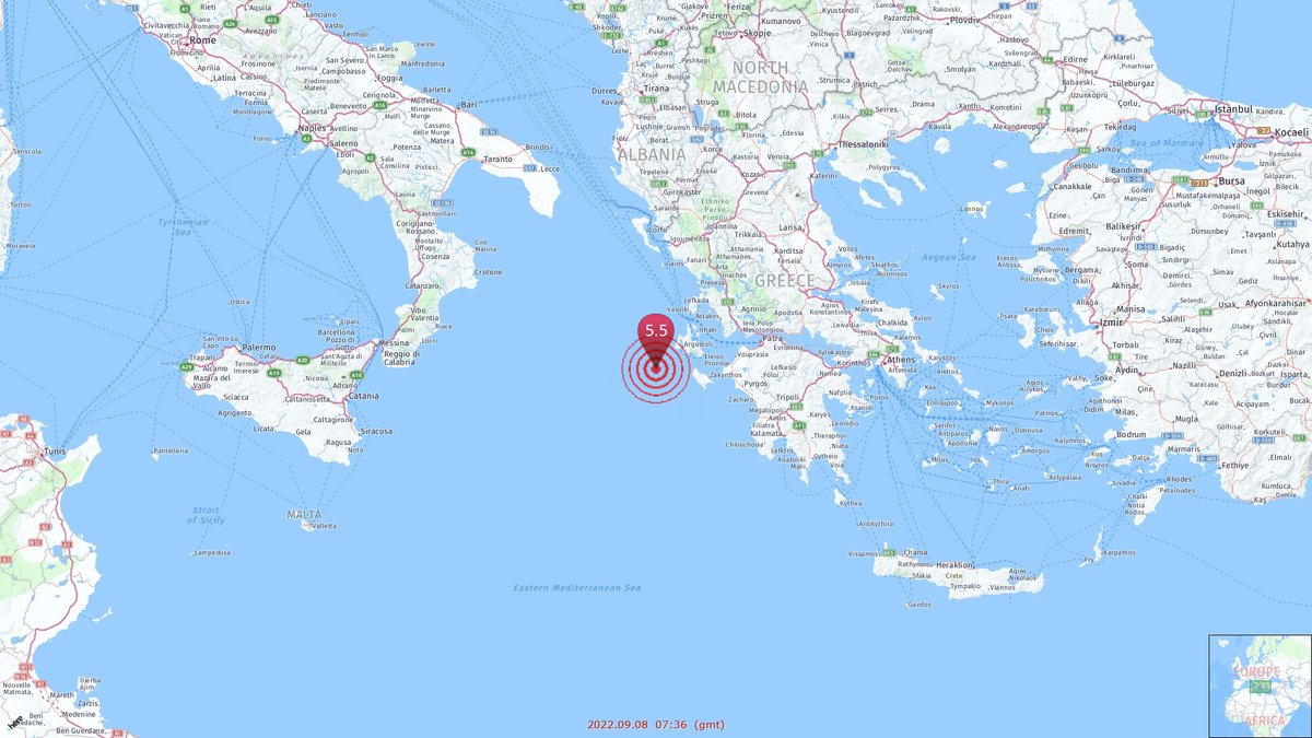 ⌚ 2022.09.08  07:36  (gmt)
🏠 09.08  10:36,  25℃/77℉ ☀️
⭕ 5.5
🗺 47 km SW of Lixoúri, Greece     
Earthquakes.eu.org/?@MjAyMi4wOS11…
     
#σεισμός  #earthquake     
#lixoúri  #greece