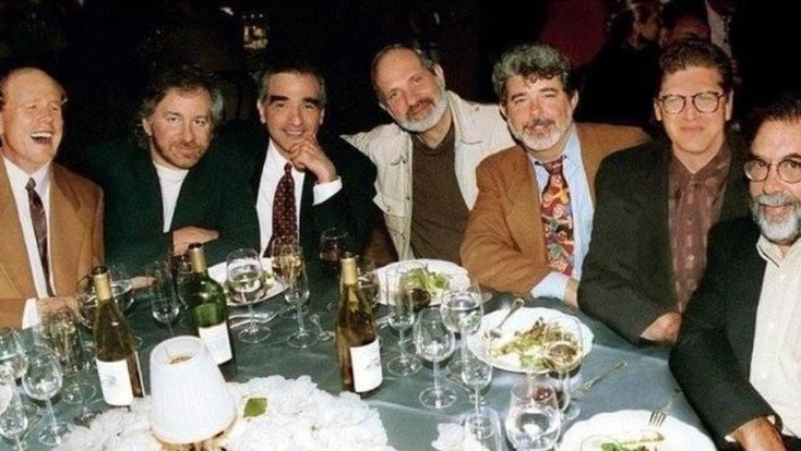 Ron Howard, Steven Spielberg, Martin Scorsese, Brian De Palma, George Lucas, Robert Zemeckis and Francis Ford Coppola at Lucas' 50th birthday party.