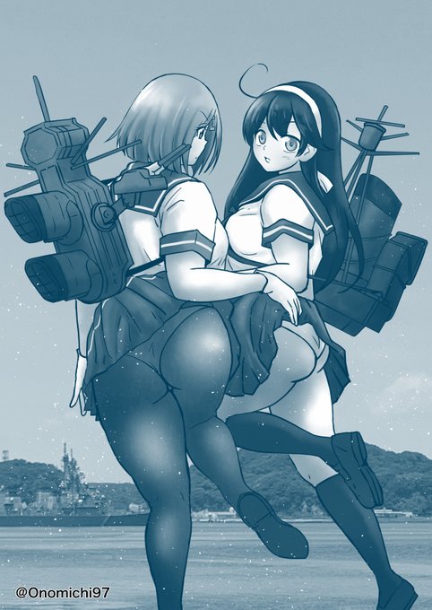 浜風と潮のヒップ対決 黒タイツか生か
#艦これ 