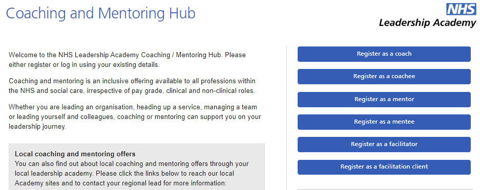 Pru Stubbs (@prustubbs) on Twitter photo The future is NOW #NWLACoachingandMentoring!
The <a href="/NHSLeadership/">NHS Leadership Academy 💙</a>'s centralised #coachingandmentoring hub is live. #NHSTalent can connect to each other: register, search the profiles of coaches nationwide also train as a mentor. #NHSLifeLongLearning coachingandmentoringhub.nhs.uk The future is NOW #NWLACoachingandMentoring!
The <a href="/NHSLeadership/">NHS Leadership Academy 💙</a>'s centralised #coachingandmentoring hub is live. #NHSTalent can connect to each other: register, search the profiles of coaches nationwide also train as a mentor. #NHSLifeLongLearning coachingandmentoringhub.nhs.uk
