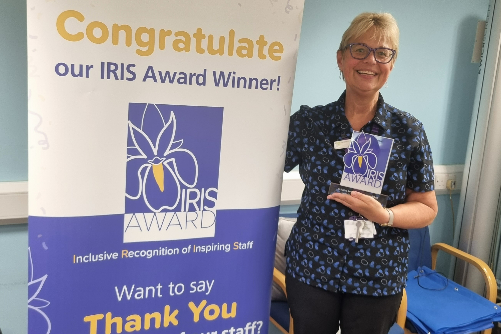 LeedsHospitals's tweet photo. “Liz is jolly, pleasant, polite and professional. She listened to my problem.” Liz Davis, Receptionist, was nominated for an IRIS award-Inclusive Recognition of Inspirational Staff, by a family member of a patient. Huge congratulations Liz. You can nominate. #recognisingsuccess https://t.co/RmhAOLh2W5