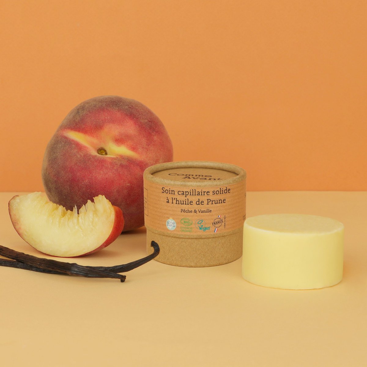 Notre soin capillaire est maintenant disponible au parfum "Pêche &amp; Vanille" pour apporter un petit plus à ce moment de détente. 💆🏻‍♀️

➡️ comme-avant.bio/pages/soin-cap…